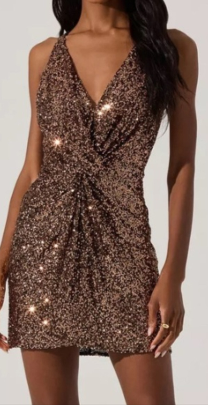 ASTR The Label twist front sequin mini party dress Bronze Size M 4-8